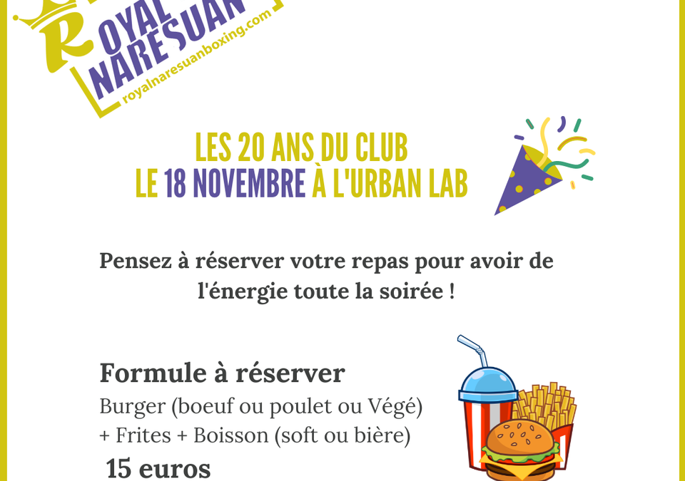 Réservez vos repas pour le 18 novembre pour les 20 ans du club!